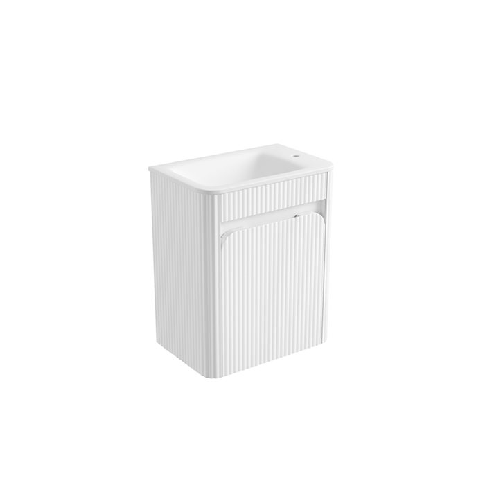 450*300*540mm Aulic Hartelle Matt White Plywood Fluted Curved Mini Wall Hung Vanity