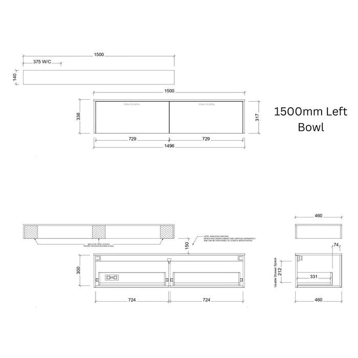 TIMBERLINE MILAN CUSTOM WALL HUNG VANITY (ALL SIZING)