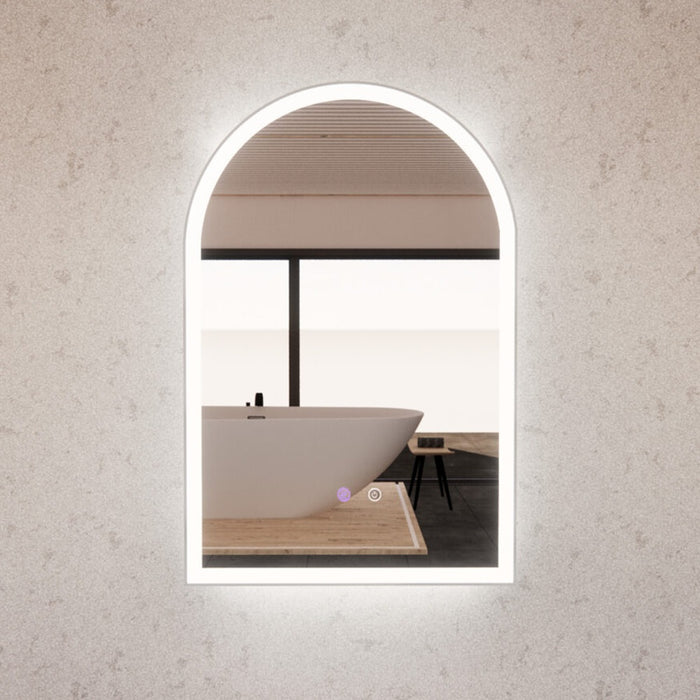 800*450/900*600mm ABS Dual Lighting (Front & Back) Dimmable 3 Colors With Defog Framed LED Arch Wall Mirror