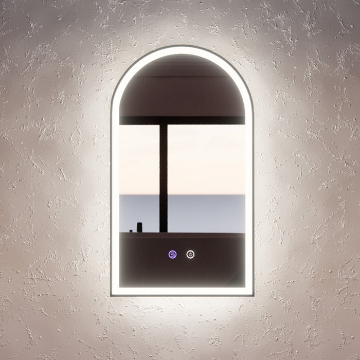 800*450/900*600mm ABS Dual Lighting (Front & Back) Dimmable 3 Colors With Defog Framed LED Arch Wall Mirror