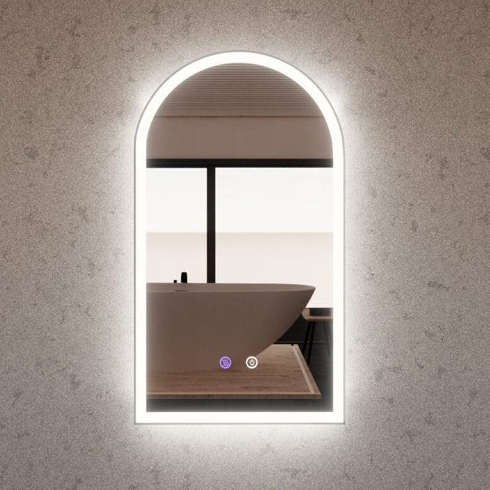 800*450/900*600mm ABS Dual Lighting (Front & Back) Dimmable 3 Colors With Defog Framed LED Arch Wall Mirror