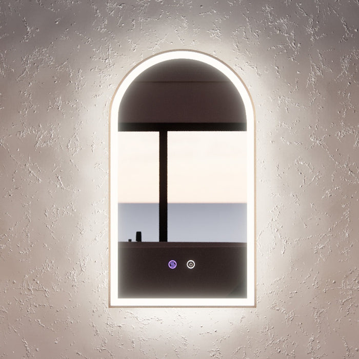 800*450/900*600mm ABS Dual Lighting (Front & Back) Dimmable 3 Colors With Defog Framed LED Arch Wall Mirror