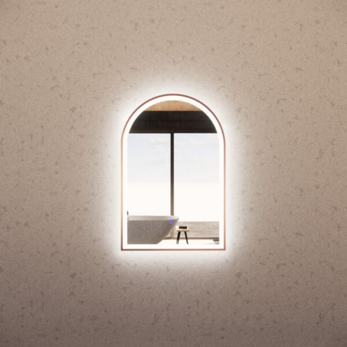 800*450/900*600mm ABS Dual Lighting (Front & Back) Dimmable 3 Colors With Defog Framed LED Arch Wall Mirror