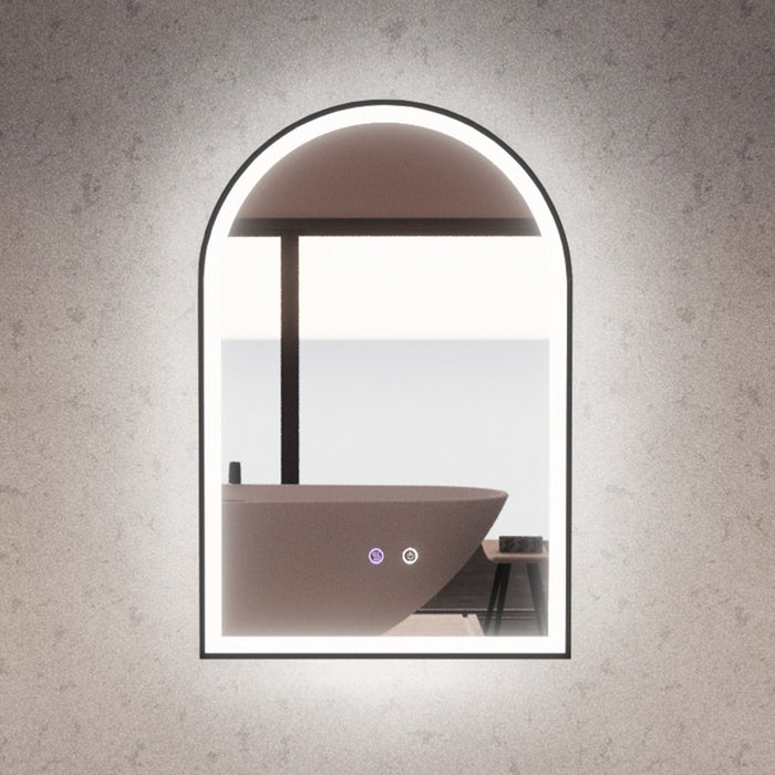 800*450/900*600mm ABS Dual Lighting (Front & Back) Dimmable 3 Colors With Defog Framed LED Arch Wall Mirror