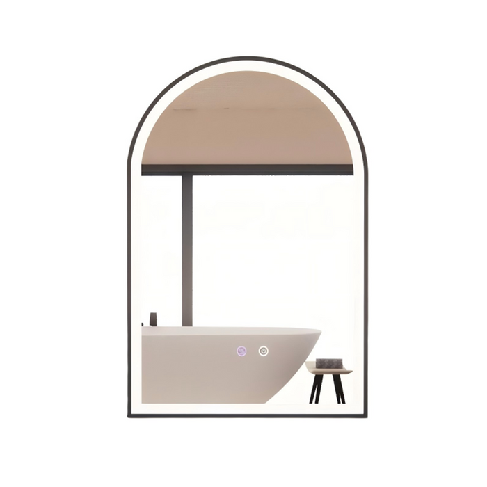 800*450/900*600mm ABS Dual Lighting (Front & Back) Dimmable 3 Colors With Defog Framed LED Arch Wall Mirror