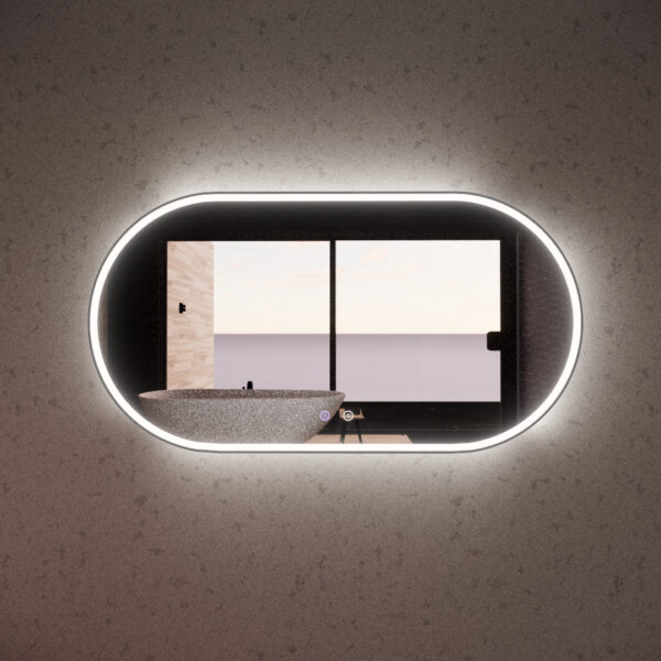 900/1200/1500mm ABS Gold/Black/Brushed Nickel Framed Three Colors O1 Oval with Defog and Dimmer LED Mirror