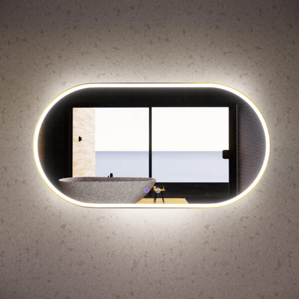 900/1200/1500mm ABS Gold/Black/Brushed Nickel Framed Three Colors O1 Oval with Defog and Dimmer LED Mirror