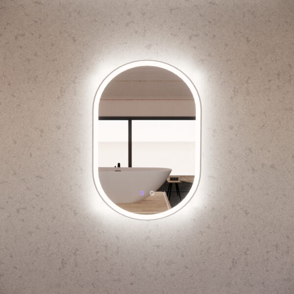 900/1200/1500mm ABS Gold/Black/Brushed Nickel Framed Three Colors O1 Oval with Defog and Dimmer LED Mirror