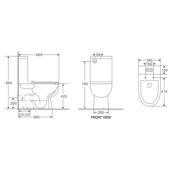 665*390*860mm Unicasa Moi Trinity Gloss White Rimless Left/Right Hole Back To Wall Close Couple Skew Toilet