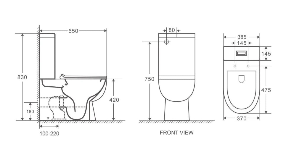 650*385*830mm Unicasa Moi High Gloss White Ceramic Rimless Back To Wall Toilet