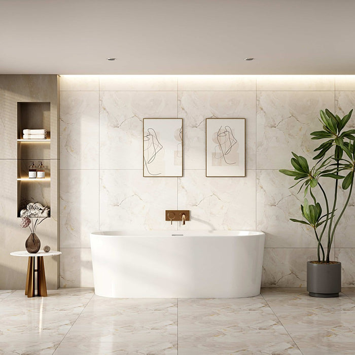 1200/1400/1500/1700mm Mercio Musen Gloss White Oval Ultra-Thin Back To Wall Bathtub
