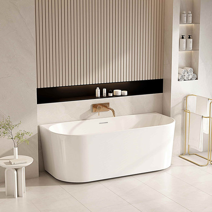 1200/1400/1500/1700mm Mercio Musen Gloss White Oval Ultra-Thin Back To Wall Bathtub