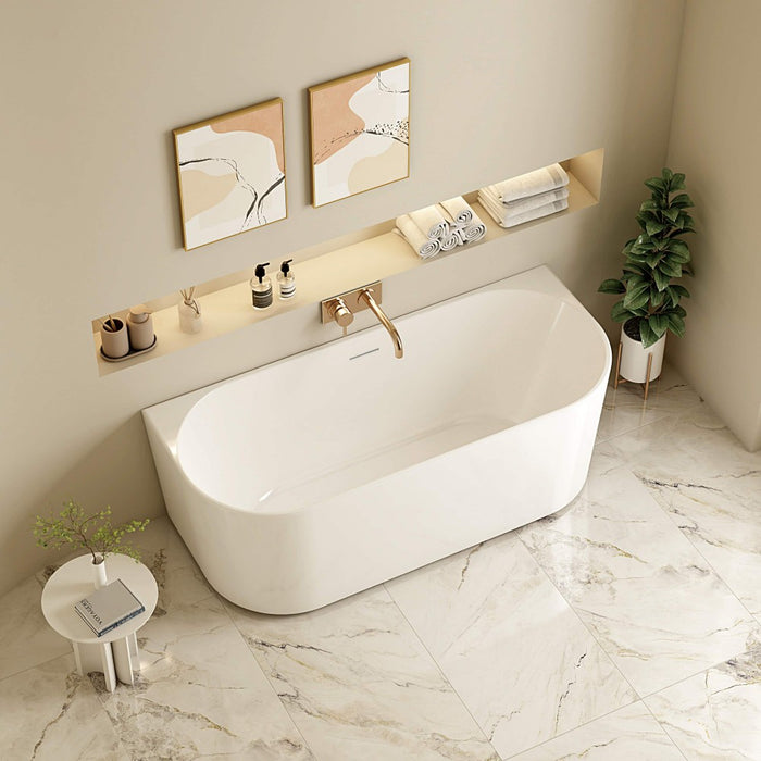 1200/1400/1500/1700mm Mercio Musen Gloss White Oval Ultra-Thin Back To Wall Bathtub