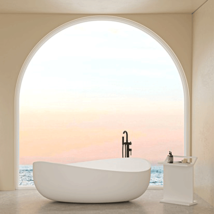 1800*1100*620mm Lukka Waverton Special Shape Solid Surface Stone Freestanding Bathtub With Overflow