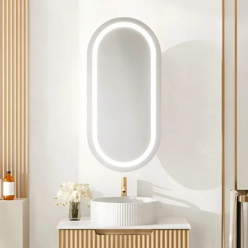 450*900mm Mercio Athena Frameless Oval PVC Matt White LED Shaving Cabinet