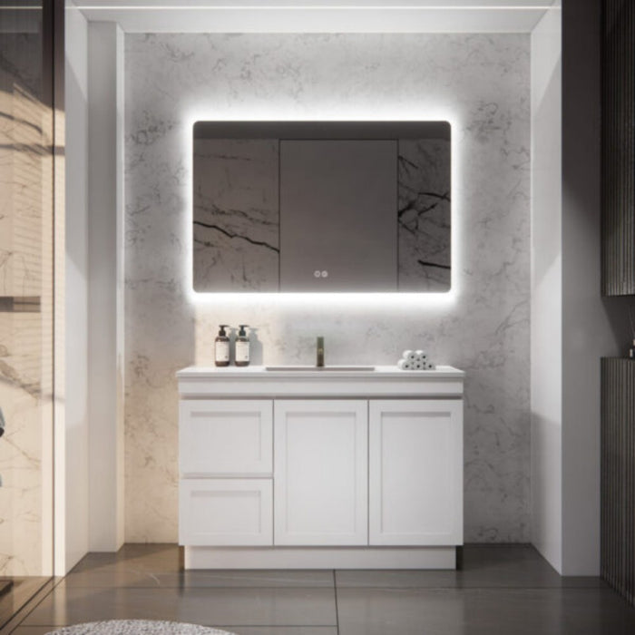 600-1500*450*820mm ABS Miami Matt White Shaker Plywood Freestanding Vanity With Kickboard