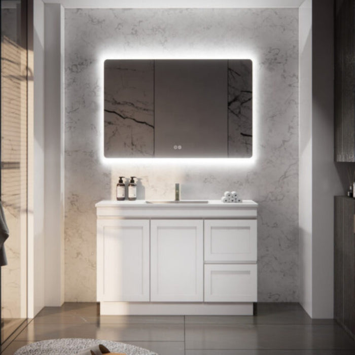 600-1500*450*820mm ABS Miami Matt White Shaker Plywood Freestanding Vanity With Kickboard