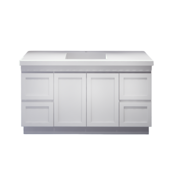 600-1500*450*820mm ABS Miami Matt White Shaker Plywood Freestanding Vanity With Kickboard