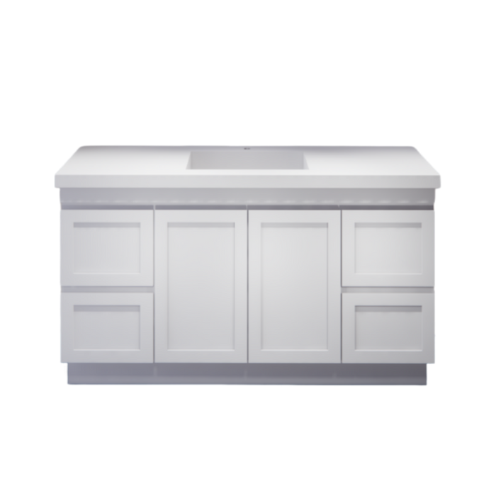 600-1500*450*820mm ABS Miami Matt White Shaker Plywood Freestanding Vanity With Kickboard