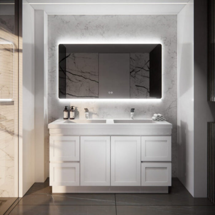 600-1500*450*820mm ABS Miami Matt White Shaker Plywood Freestanding Vanity With Kickboard