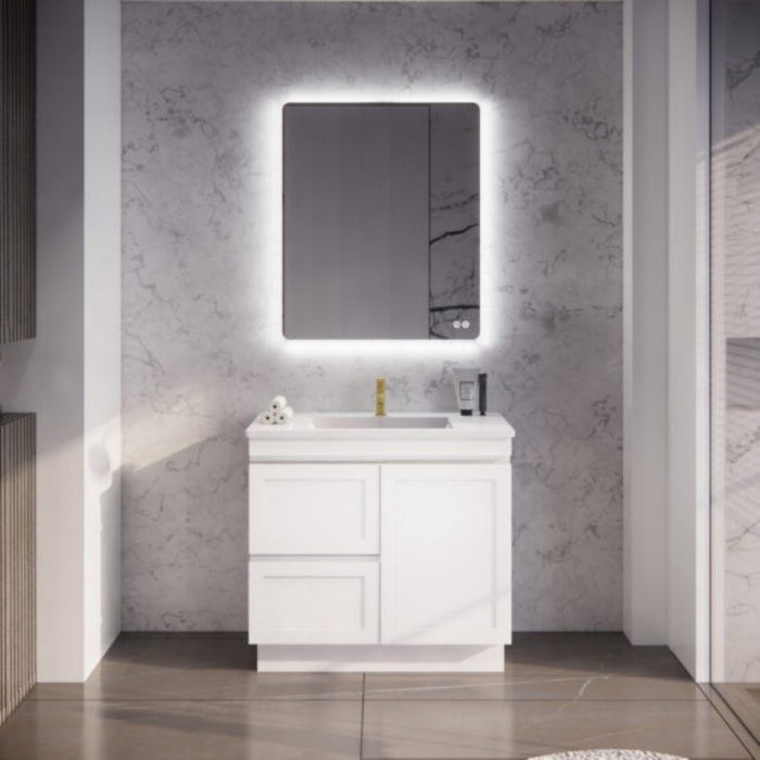 600-1500*450*820mm ABS Miami Matt White Shaker Plywood Freestanding Vanity With Kickboard