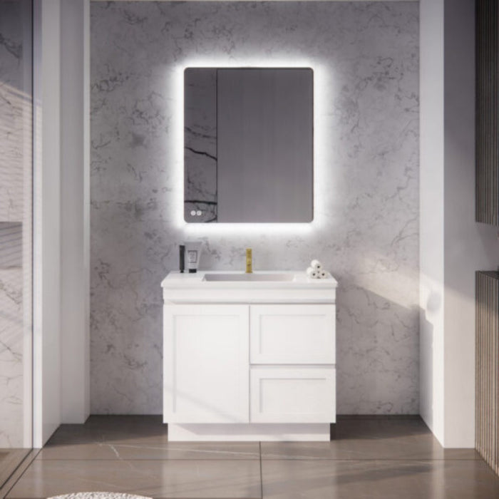 600-1500*450*820mm ABS Miami Matt White Shaker Plywood Freestanding Vanity With Kickboard