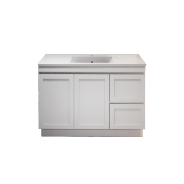 600-1500*450*820mm ABS Miami Matt White Shaker Plywood Freestanding Vanity With Kickboard