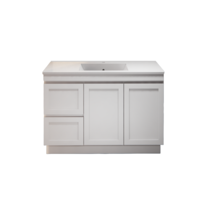 600-1500*450*820mm ABS Miami Matt White Shaker Plywood Freestanding Vanity With Kickboard