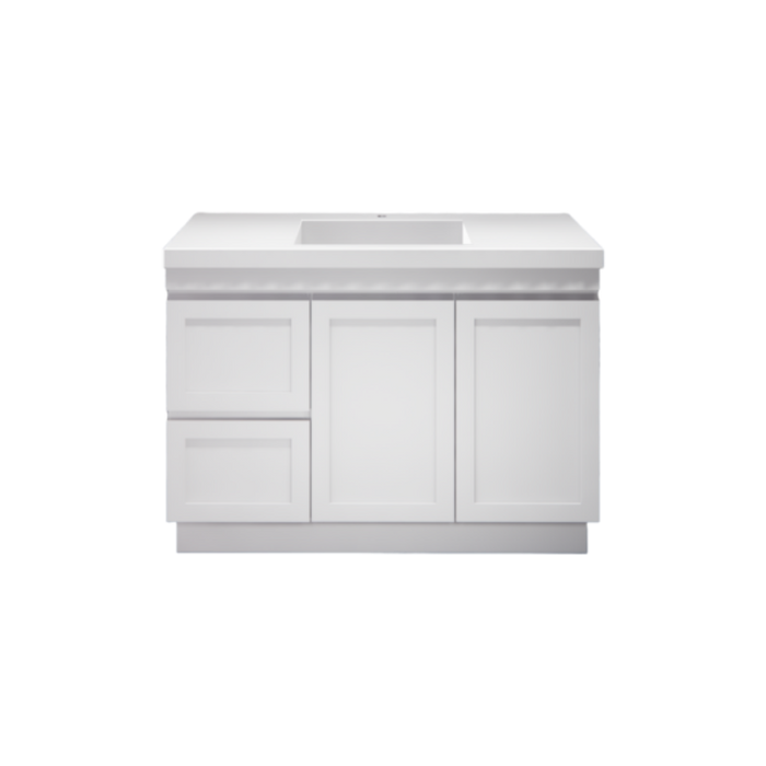 600-1500*450*820mm ABS Miami Matt White Shaker Plywood Freestanding Vanity With Kickboard