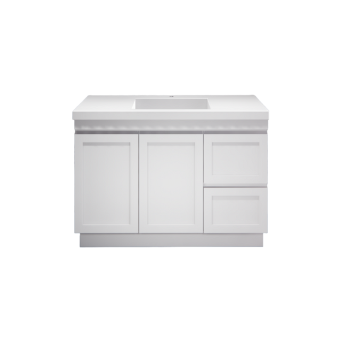 600-1500*450*820mm ABS Miami Matt White Shaker Plywood Freestanding Vanity With Kickboard