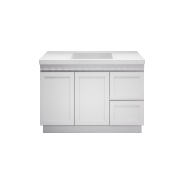 600-1500*450*820mm ABS Miami Matt White Shaker Plywood Freestanding Vanity With Kickboard