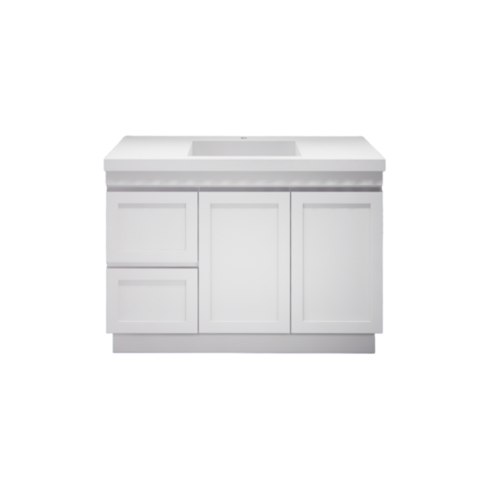 600-1500*450*820mm ABS Miami Matt White Shaker Plywood Freestanding Vanity With Kickboard
