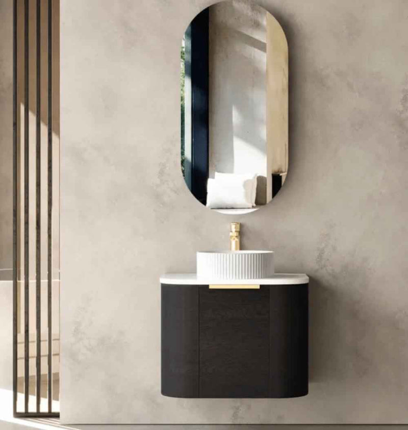 600*460*450mm OTTI Bondi Black Oak High Moisture Resistant Plywood Bathroom Curve Wall Hung Vanity