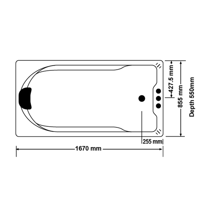 1670*855*550mm Montillo 10 jets White Acrylic Rectangle Drop-in Spa Bath Tub