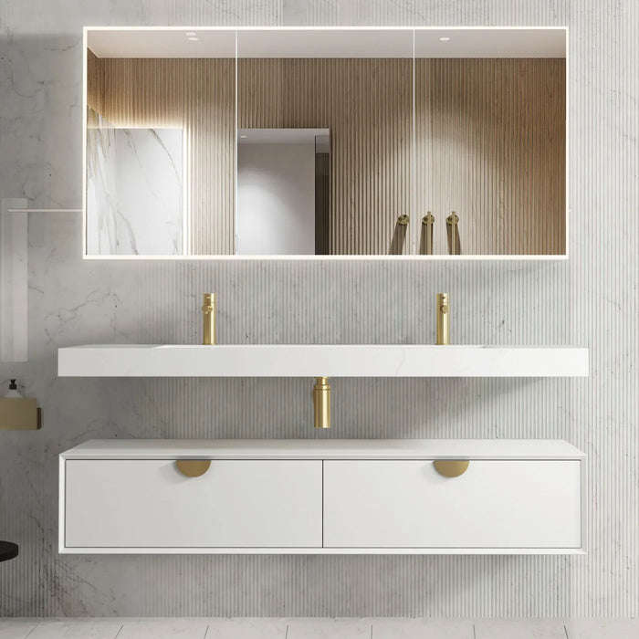 600-1500*460*250mm Moonlight Bathroom Polyurethane White Satin Moisture Resistant Plywood Hung Cabinet Only Wall Hung Vanity