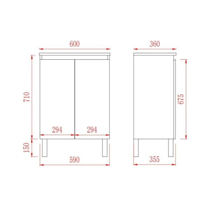 600/750/900*360*860mm Poseidon Nordic Slim White PVC Bathroom Freestanding Vanity