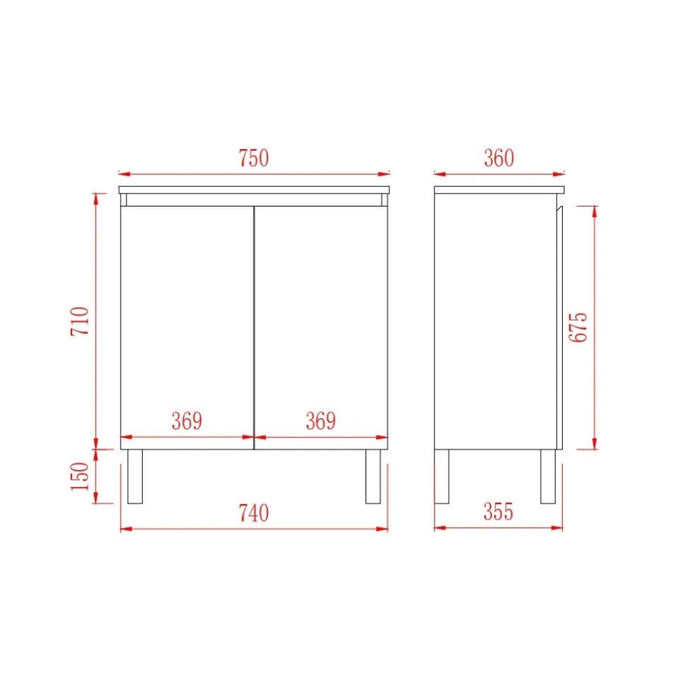 600/750/900*360*860mm Poseidon Nordic Slim White PVC Bathroom Freestanding Vanity