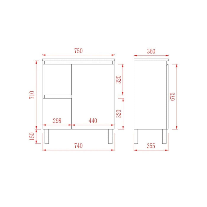 600/750/900*360*860mm Poseidon Nordic Slim White PVC Bathroom Freestanding Vanity