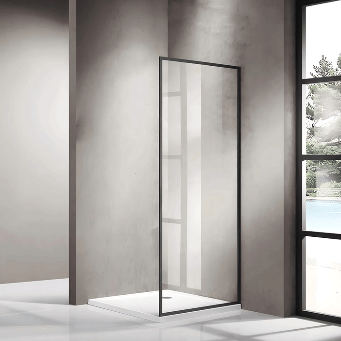 900-1200mm 10mm Glass Covey Matt Black Framed Walk-in Single Panel Shower Screen Without Support Bar - 2100mm Height