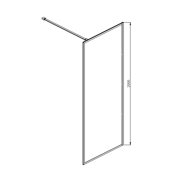 900-1200mm 6mm Glass Covey Matt Black Framed Walk-in Single Panel Shower Screen With Support Bar - 2000mm Height