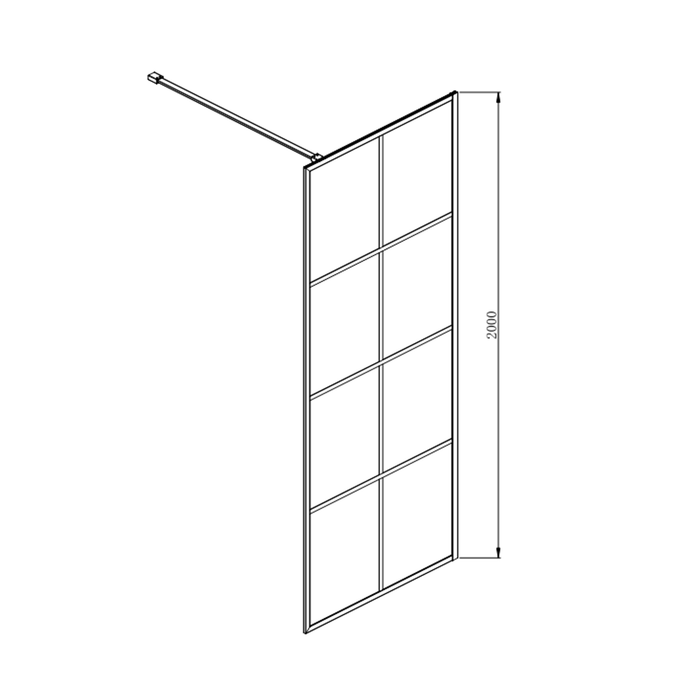 900/1000mm 6mm Glass Covey Matt Black Printed Grills Framed Walk-in Single Panel Shower Screen With Support Bar - 2000mm Height
