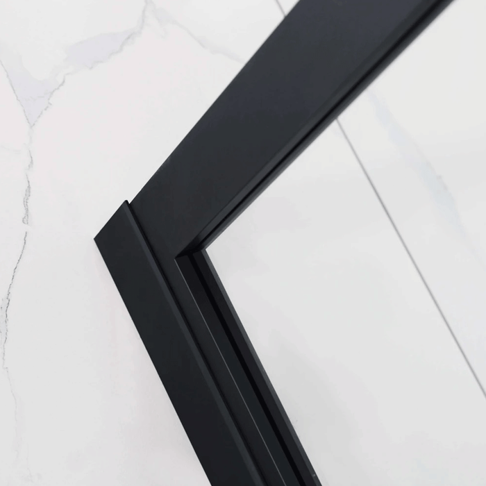 1200mm 6mm Glass Covey Matt Black Printing Grills Framed Walk-in Single Panel Shower Screen With Support Bar - 2000mm Height