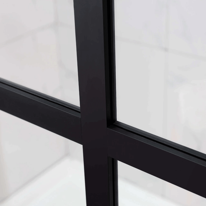 1200mm 6mm Glass Covey Matt Black Printing Grills Framed Walk-in Single Panel Shower Screen With Support Bar - 2000mm Height