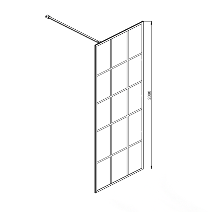 1200mm 6mm Glass Covey Matt Black Printing Grills Framed Walk-in Single Panel Shower Screen With Support Bar - 2000mm Height