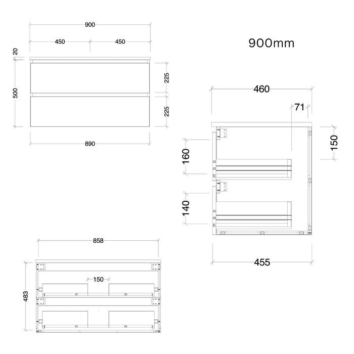 TIMBERLINE NEVADA PLUS CUSTOM WALL HUNG VANITY (ALL SIZING)