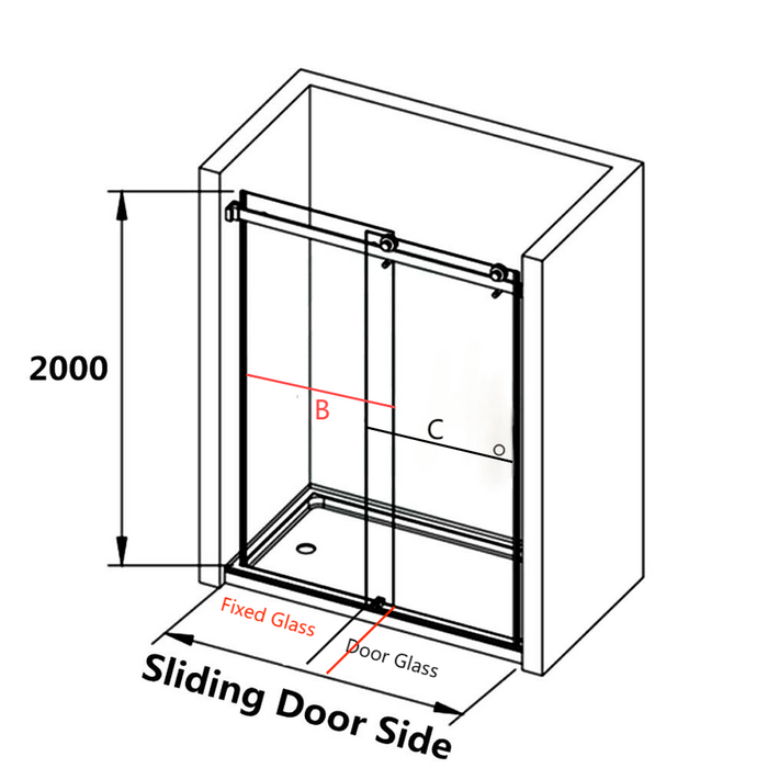 900-1800*2000mm SUN 8mm Glass Sliding Wall To Wall Framelesss Brushed Nickel Fittings Shower Screen