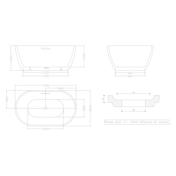 1690/1530/1400mm NOAH Egg Shape White Acrylic Freestanding Bathtub