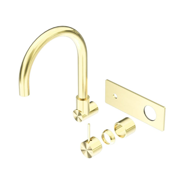 270mm Nero Mecca Brass Round Wall Basin/Bath Mixer With Swivel Spout Handle Up