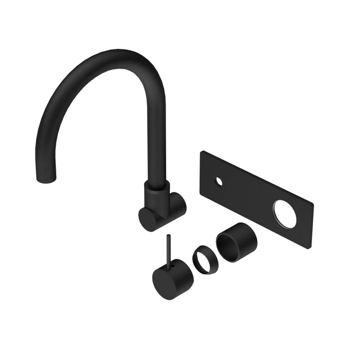 270mm Nero Mecca Brass Round Wall Basin/Bath Mixer With Swivel Spout Handle Up