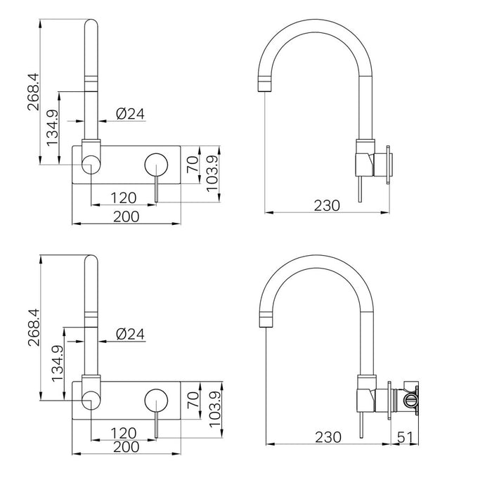 270mm Nero Mecca Brass Round Wall Basin/Bath Mixer With Swivel Spout